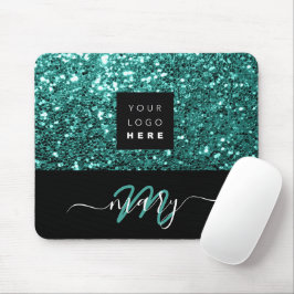 Name Monogram Minimal Aquamarin Glitzer Logo Mousepad