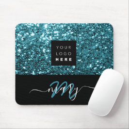 Name Monogram Minimal Blue Glitzer Logo Mousepad