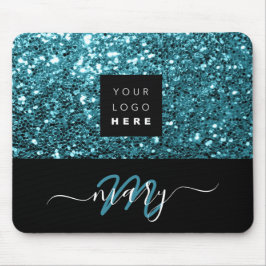 Name Monogram Minimal Blue Glitzer Logo Mousepad