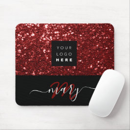 Name Monogram Minimal Burgundy Glitzer Logo Mousepad