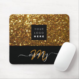 Name Monogram Minimal Gold Glitzer Logo Mousepad
