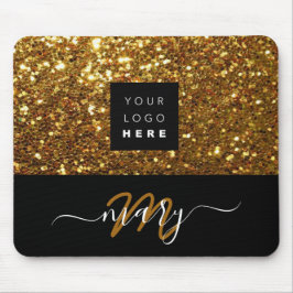 Name Monogram Minimal Gold Glitzer Logo Mousepad