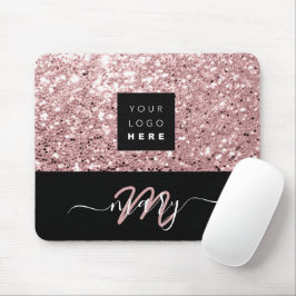 Name Monogram Minimal Pink Glitzer Logo Mousepad