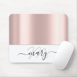 Name Monogram Minimal Rose Blush White Modern Mousepad