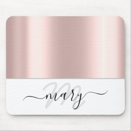 Name Monogram Minimal Rose Blush White Modern Mousepad