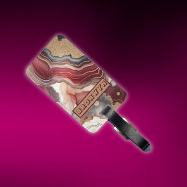 Name Monogram Modern Gold & Maroon Geode | Gepäckanhänger