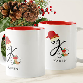Name Monogram Modern Script Letter K Christmas Zweifarbige Tasse