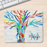 Name Monogram Mosaik Mousepad<br><div class="desc">Dieses bunte Mauspad verfügt über ein originales Baummosaik. Einfach mit Ihrem Namen und Monogramm anpassbar. Original Mosaik © Michele Davies.</div>