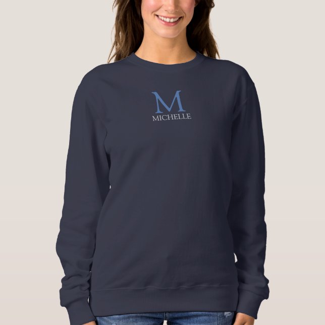 Name Monogram Navy Blue Bekleidung Bekleidungswome Sweatshirt (Vorderseite)