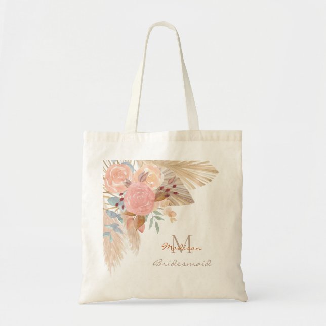 Name Monogram Pampas Bridesmaid Totbeutel Tragetasche (Vorne)