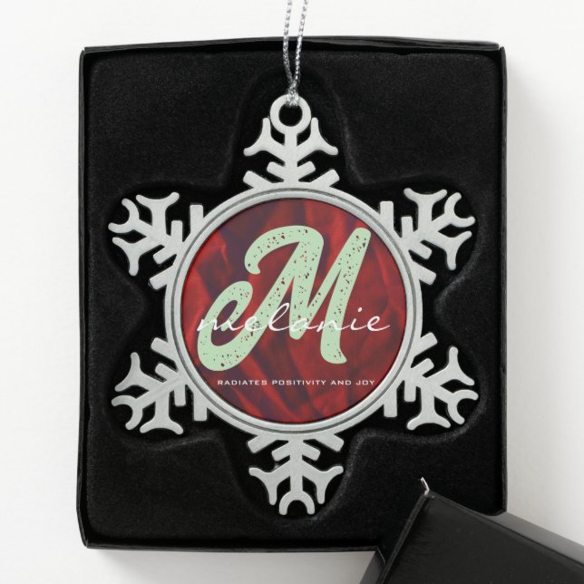 Name Monogram Personalisiert Weihnachtsschmuck Schneeflocken Zinn-Ornament (Box)