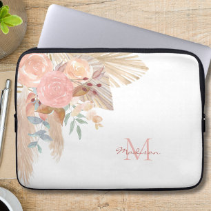 Name Monogram Pink Floral Laptopschutzhülle