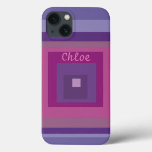 Name Monogram Pink Lila Squares Lines Lavendel Case-Mate iPhone Hülle