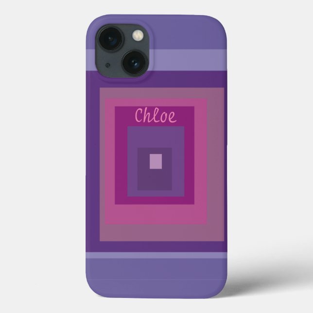 Name Monogram Pink Lila Squares Lines Lavendel Case-Mate iPhone Hülle (Rückseite)