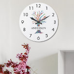 Name Monogram Rainbow Tree Große Wanduhr<br><div class="desc">Diese stilvolle Wall Clock ist mit einem bunten Mosaikbaum geschmückt. Einfach mit Ihrem Namen oder Monogramm anpassbar. Weil wir unsere eigenen Kunstwerke erstellen,  werden Sie dieses exakte Bild von anderen Designern nicht finden. Original Mosaik © Michele Davies.</div>