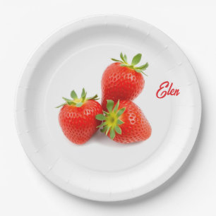 Name Monogram Red Fresh Natural Erdbeeren Pappteller