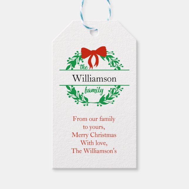 Name Monogram Red Green Christmas Geschenkanhänger (Vorderseite)