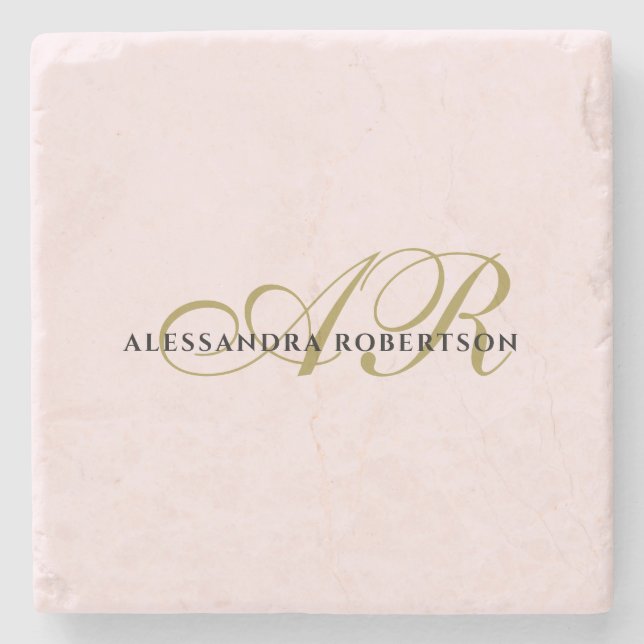 Name Monogram rot Rosa Gold schwarz Steinuntersetzer (Vorderseite)