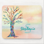 Name Monogram Rustic Tree Mousepad<br><div class="desc">Dieses rustikale Mauspad ist mit einem Mosaikbaum in Regenbogenfarben auf einem Aquarellhintergrund geschmückt. Passen Sie es mit Ihrem Namen und Monogramm an. Weil wir unsere Kunstwerke erstellen,  werden Sie dieses exakte Bild von anderen Designern nicht finden. Original Mosaic & Watercolor © Michele Davies.</div>