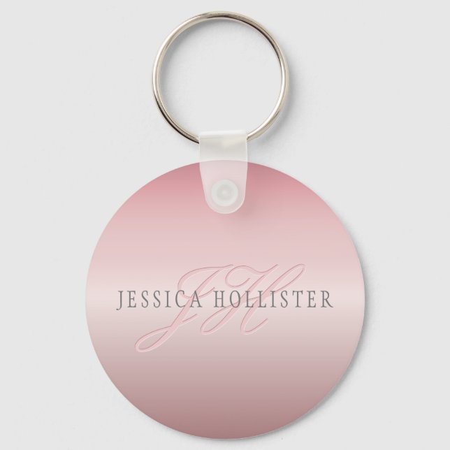 Name & Monogram | Soft FAUX Rose Gold Blush Schlüsselanhänger (Vorderseite)