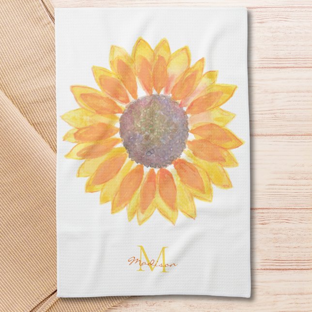 Name Monogram Sonnenblume Geschirrtuch (Von Creator hochgeladen)