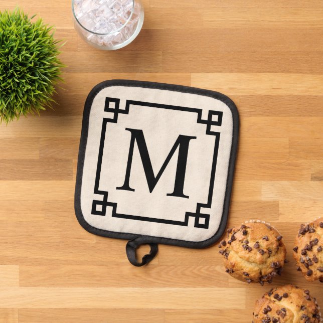 Name Monogram und Chic griechische Schlüsselgrenze Topflappen (Oben Unten)