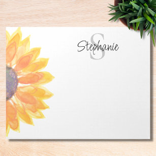 Name Monogram Watercolor Sonnenblume Notizblock