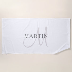 Name Monogram & White & Gray Strandtuch