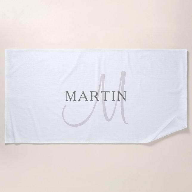 Name Monogram & White & Gray Strandtuch (Vorderseite)