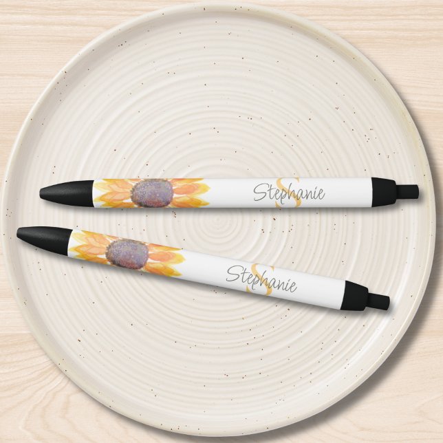 Name Monogram Yellow Sunflower Kugelschreiber (Von Creator hochgeladen)
