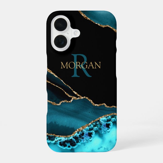 Name & Monogramm Aquamarines schwarzes Tor, Gold-D iPhone 16 Hülle (Rückseite)