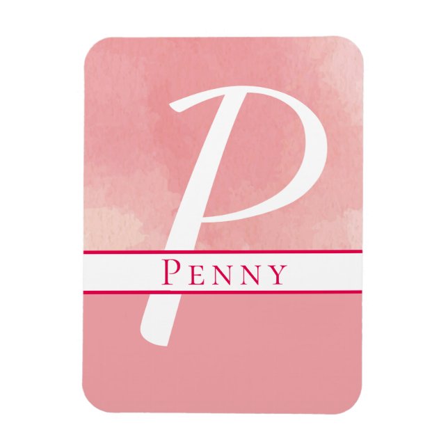 Name Monogramm Aquarellfarbe Pink Magnet (Vertikal)
