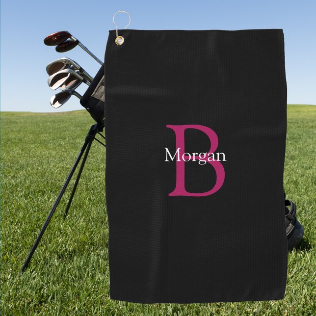 Name & Monogramm auf Schwarz Golfhandtuch (Von Creator hochgeladen)