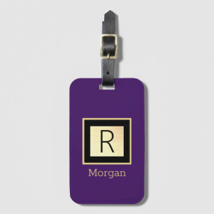 Name & Monogramm, Black & Gold Box, Tief Lila Gepäckanhänger