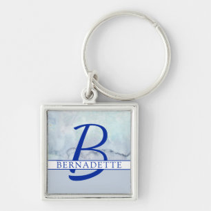 Name Monogramm Blaue Wasserfarbe Schlüsselanhänger