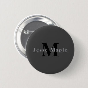 Name & Monogramm Dunkelgrau Button