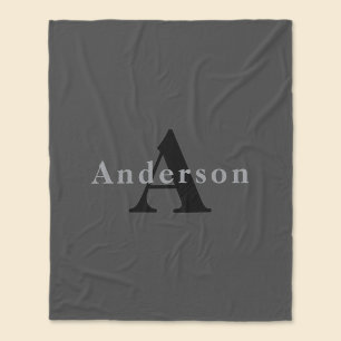 Name & Monogramm Dunkelgrau Fleecedecke