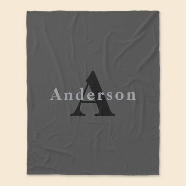 Name & Monogramm | Dunkelgrau Fleecedecke (Von Creator hochgeladen)