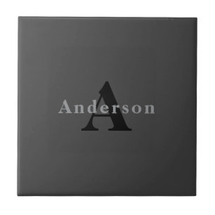 Name & Monogramm Dunkelgrau Fliese