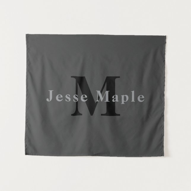 Name & Monogramm | Dunkelgrau Wandteppich (Vorderseite (Horizontal))