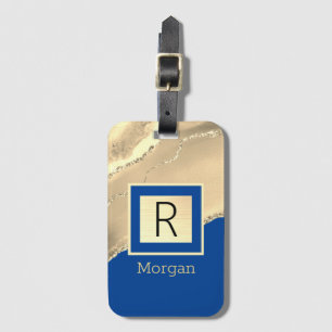 Name & Monogramm, Gold Agate, Deep Blue Gepäckanhänger