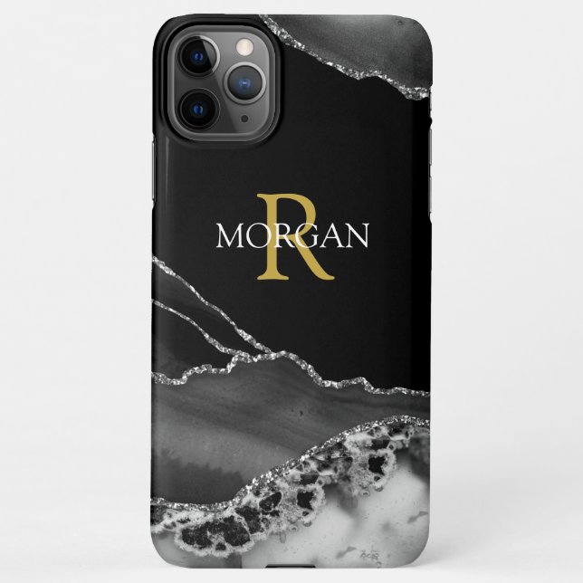 Name & Monogramm, graues schwarzes Tor, weißer Gol iPhone Hülle (Rückseite)