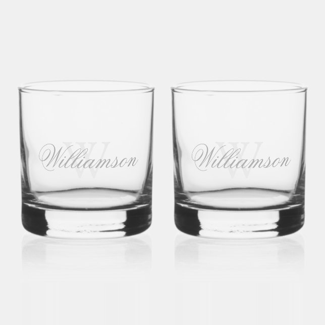 Name & Monogramm in Grau Whiskyglas (Vorderseite)