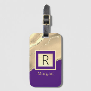 Name & Monogramm, Lila & Gold Box und Agate Gepäckanhänger