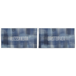 Name Monogramm Marineblau Aquarell kariert Kissenbezug