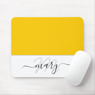 Name Monogramm Minimal Gelb Zitronenweiß Moderne Mousepad