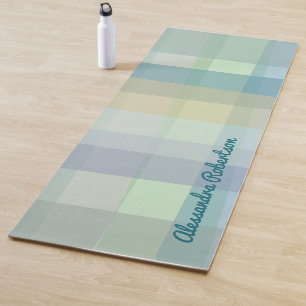 Name Monogramm Pastell Kariert Aquamarin grünes Ta Yogamatte