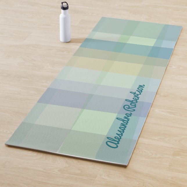 Name Monogramm Pastell Kariert Aquamarin grünes Ta Yogamatte (Beispiel)