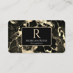 Name/Monogramm, QR-Code, Schwarz/Gold-Marmor Vs2 Visitenkarte