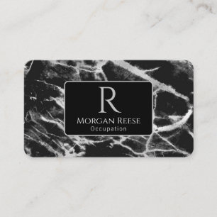 Name & Monogramm, QR-Code, Schwarz & Grauer Marmor Visitenkarte